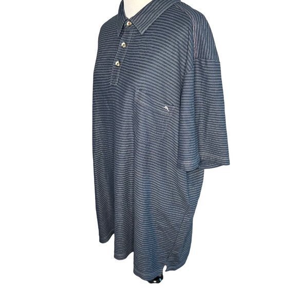 Tommy Bahama Island Zone Blue Gray Striped Pocket Polo Size XXL - Picture 2 of 12